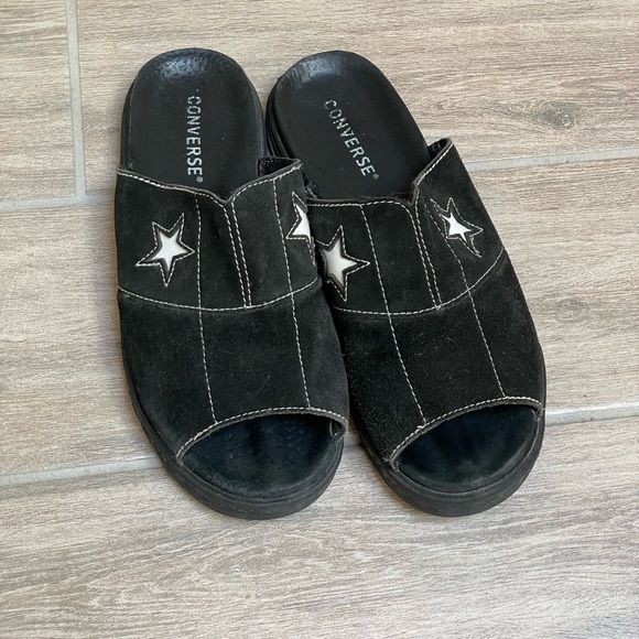 RARE Converse All Star Leather Sandals Sides Black Suede One Star Vintage - Picture 2 of 9